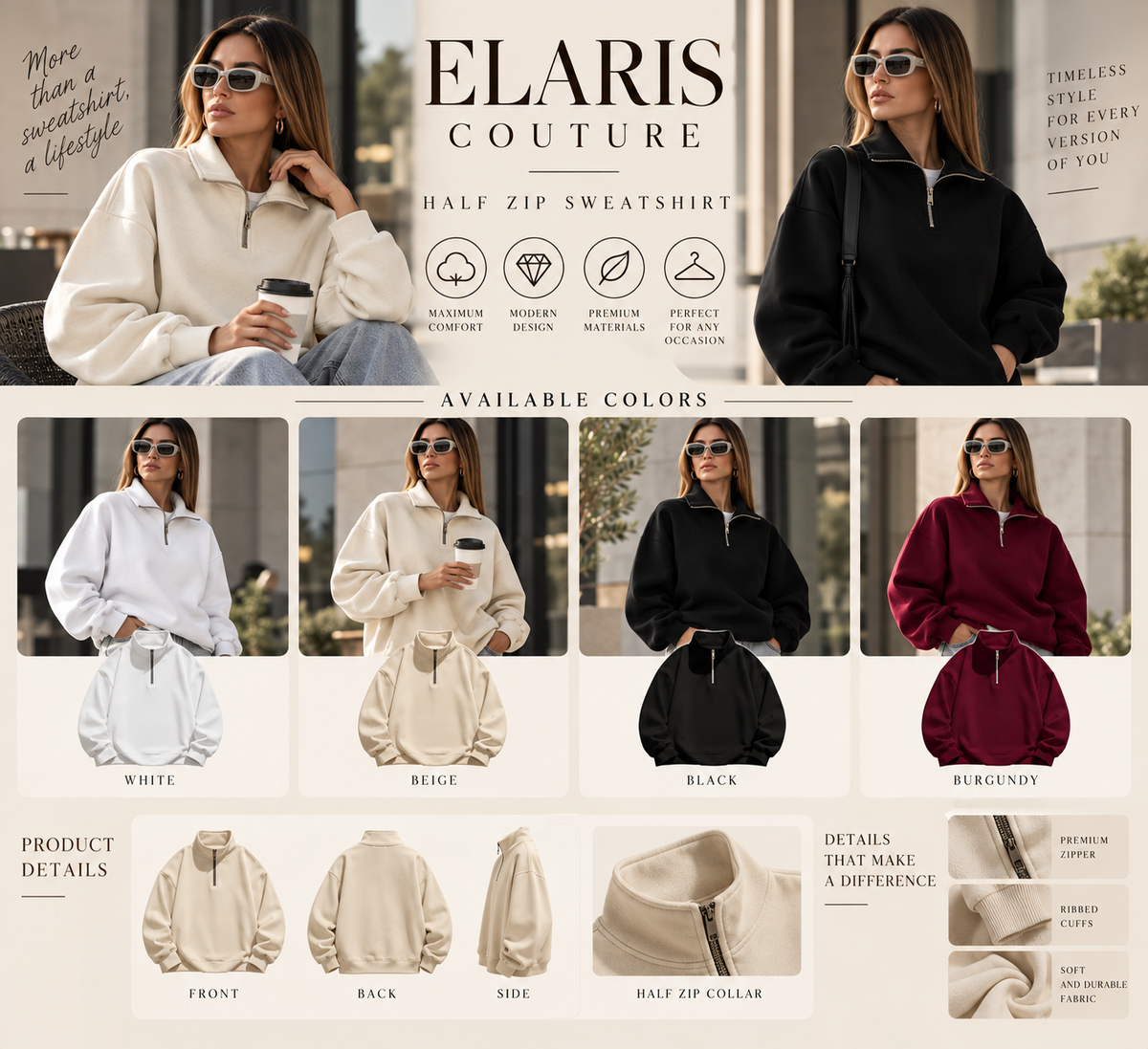 Elaris Oversized Half-Zip Sweatshirt